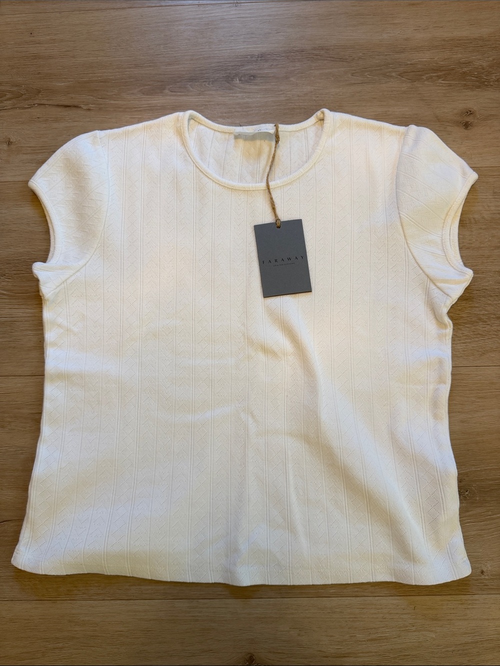 Away Cream Short Sleeve Textured Knit Top